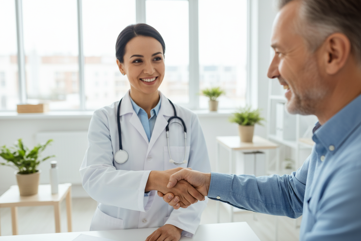 satisfyed handshake between doctor and patient